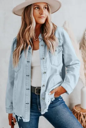 Chloe Light Denim Distressed Denim Jacket