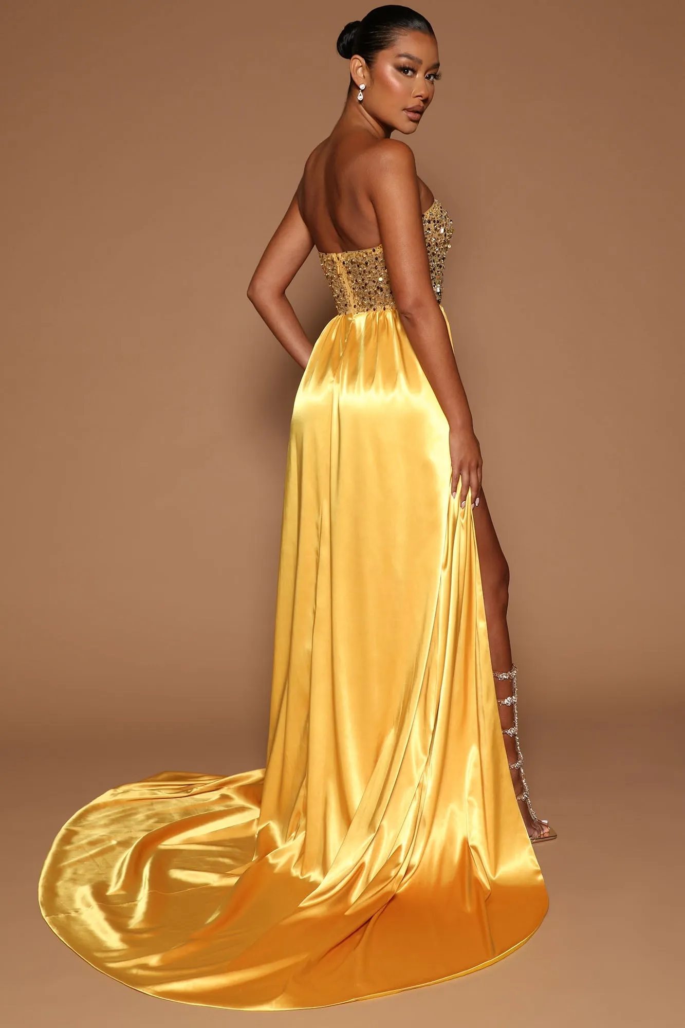 Chrysanthemum Embellished Maxi Dress - Gold