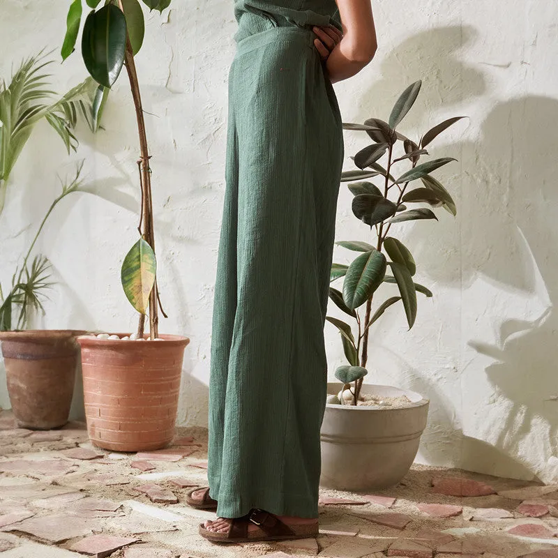 Cotton Solid Co Ord Set For Women | Shirt & Pant | Leafy Green