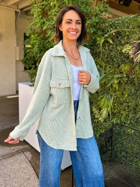 Cozy Brushed Waffle Shacket - Light Sage