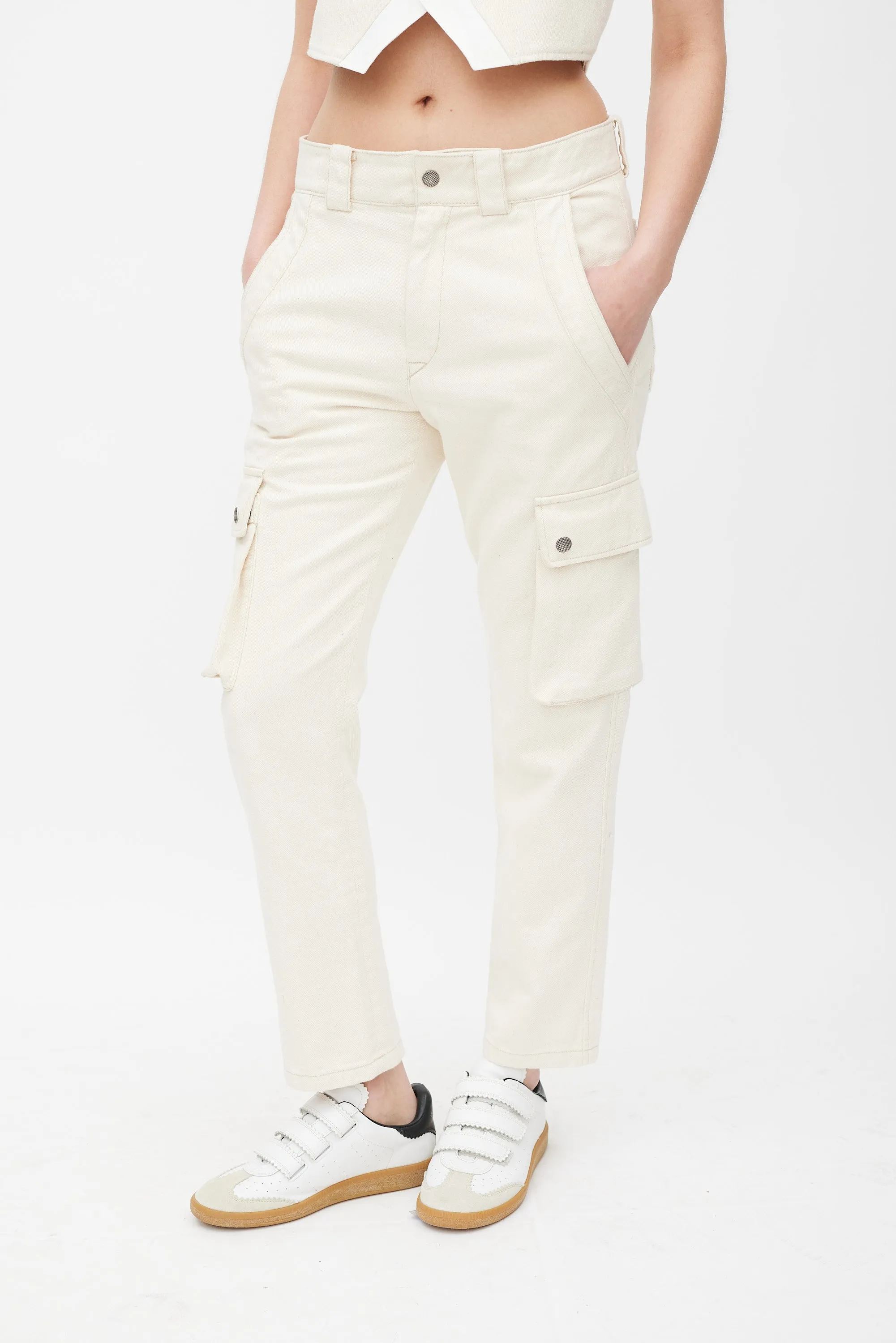 Cream Slim Cargo Trouser