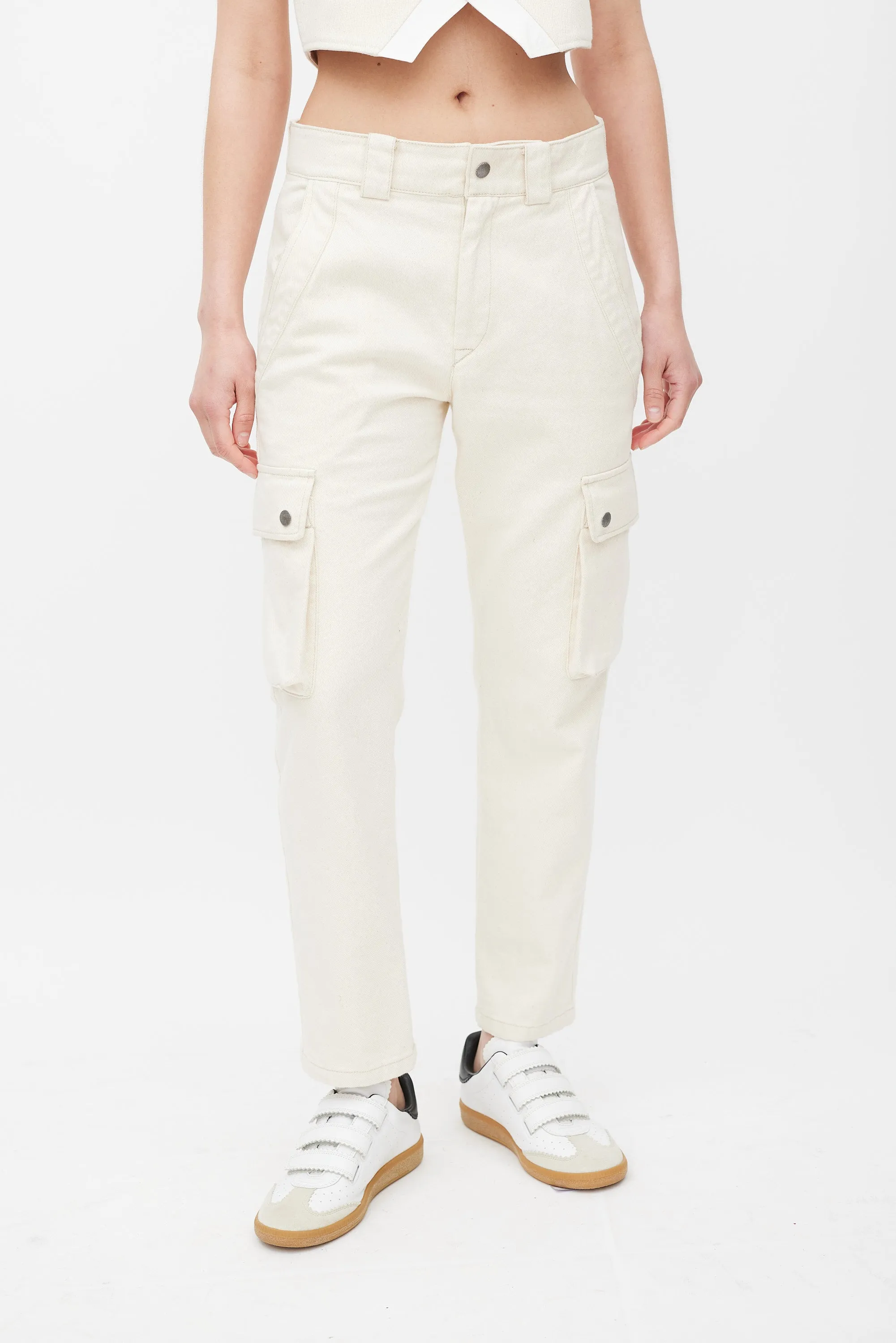 Cream Slim Cargo Trouser