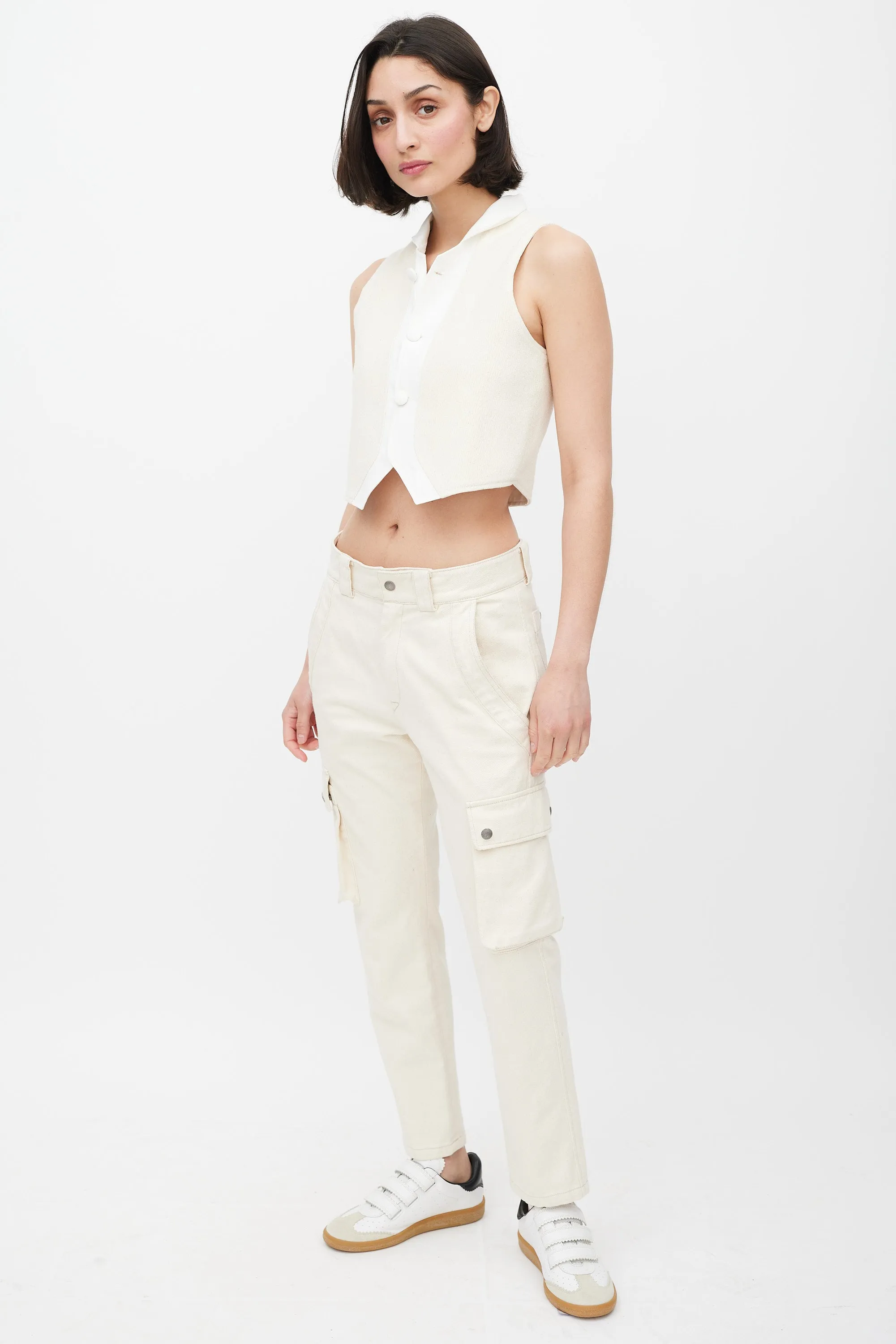 Cream Slim Cargo Trouser