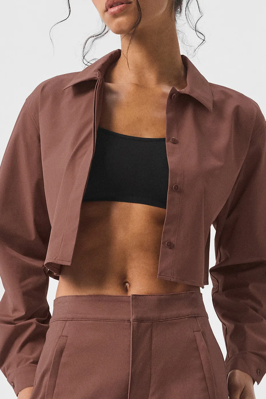 Cropped Take Me Out Button Up - Chestnut