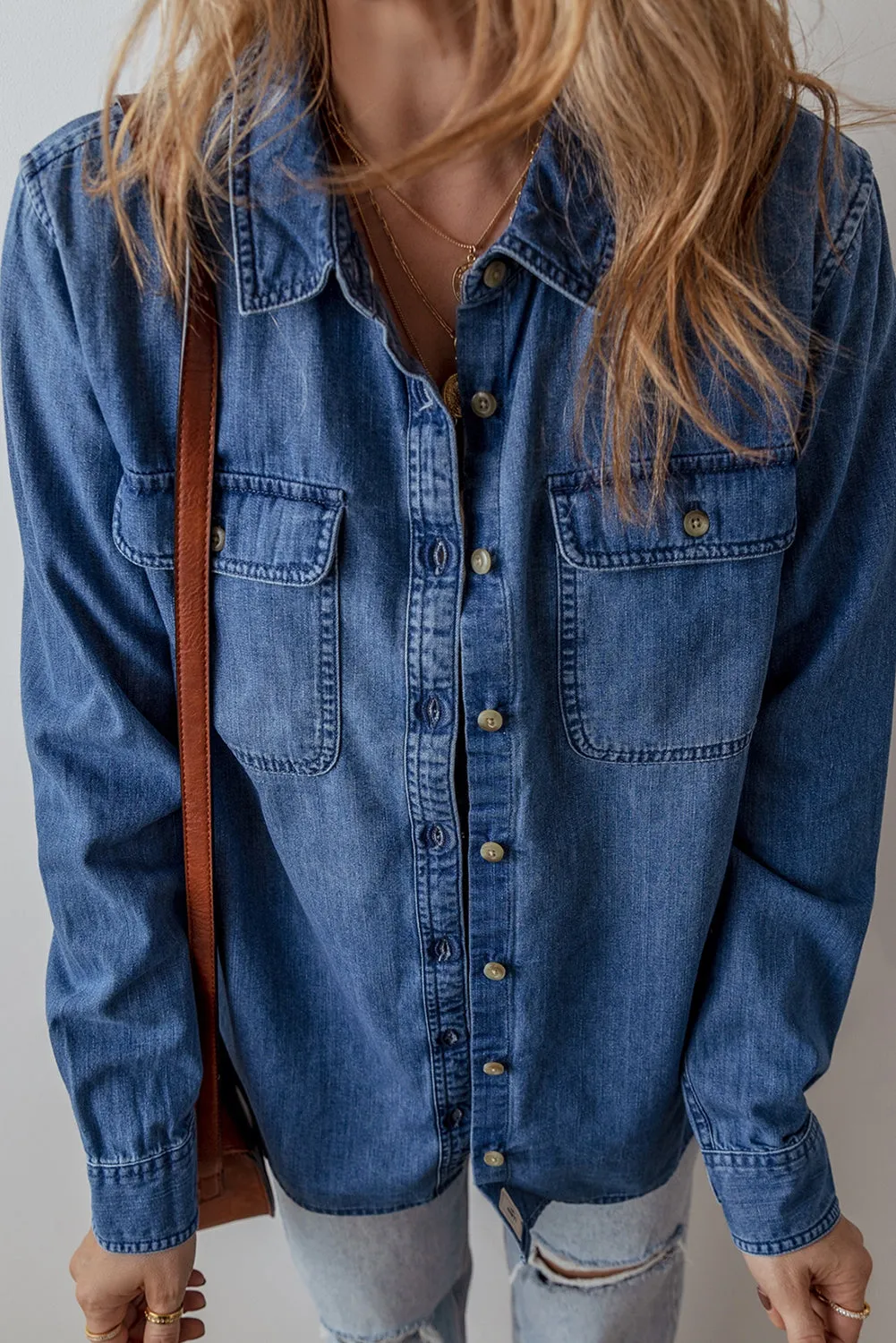 Denim Flap Pocket Buttoned Shacket