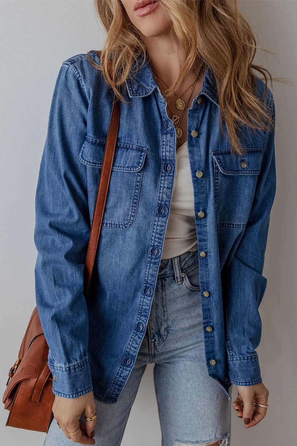 Denim Flap Pocket Buttoned Shacket