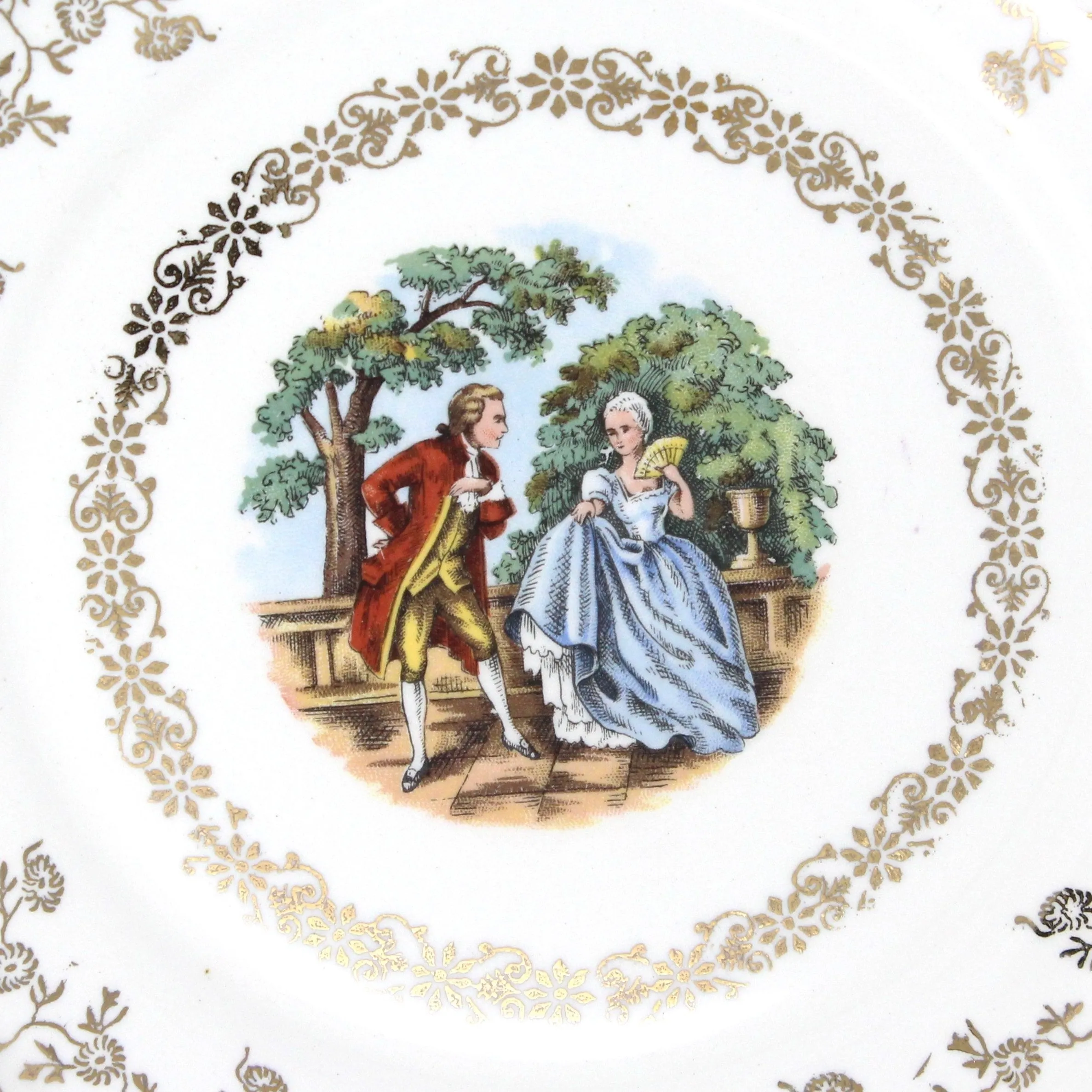 Dessert / Salad Plates, Harker Pottery, Victorian Couple Fragonard, Filigree, Set of 4, Vintage