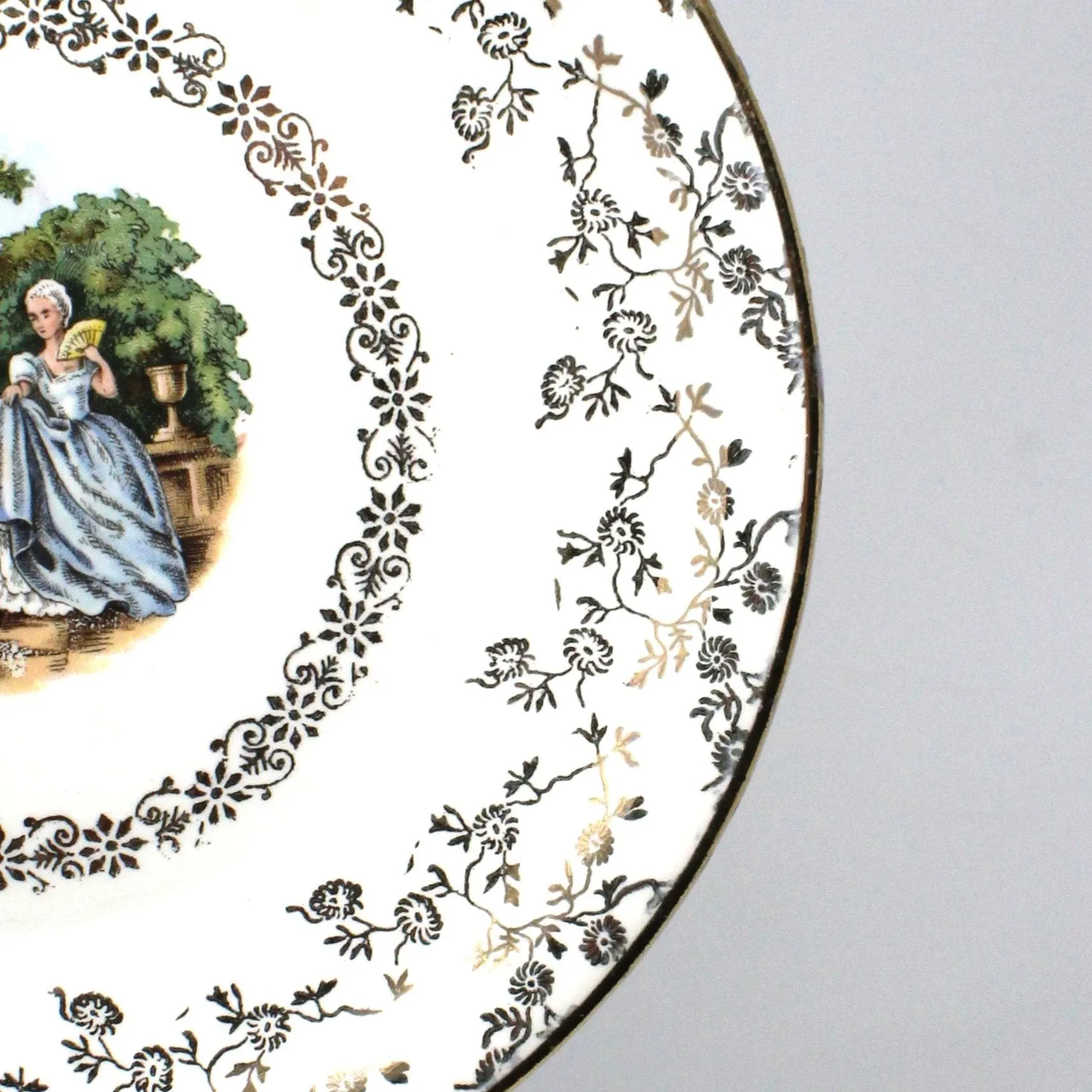 Dessert / Salad Plates, Harker Pottery, Victorian Couple Fragonard, Filigree, Set of 4, Vintage