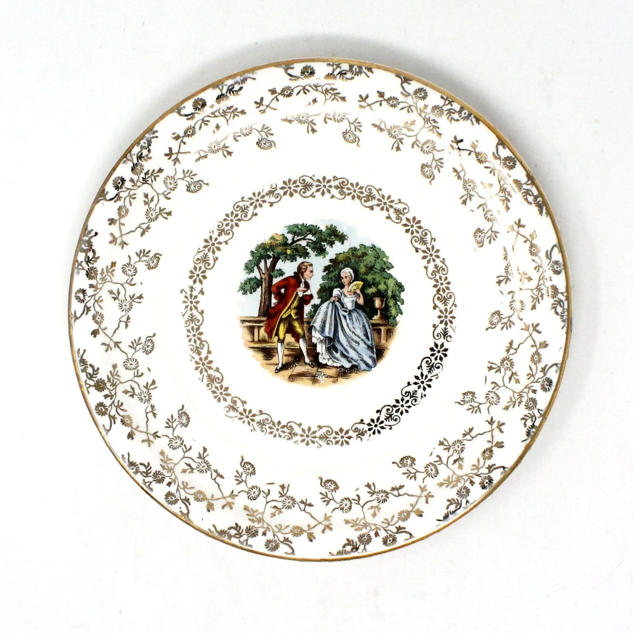 Dessert / Salad Plates, Harker Pottery, Victorian Couple Fragonard, Filigree, Set of 4, Vintage