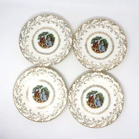 Dessert / Salad Plates, Harker Pottery, Victorian Couple Fragonard, Filigree, Set of 4, Vintage