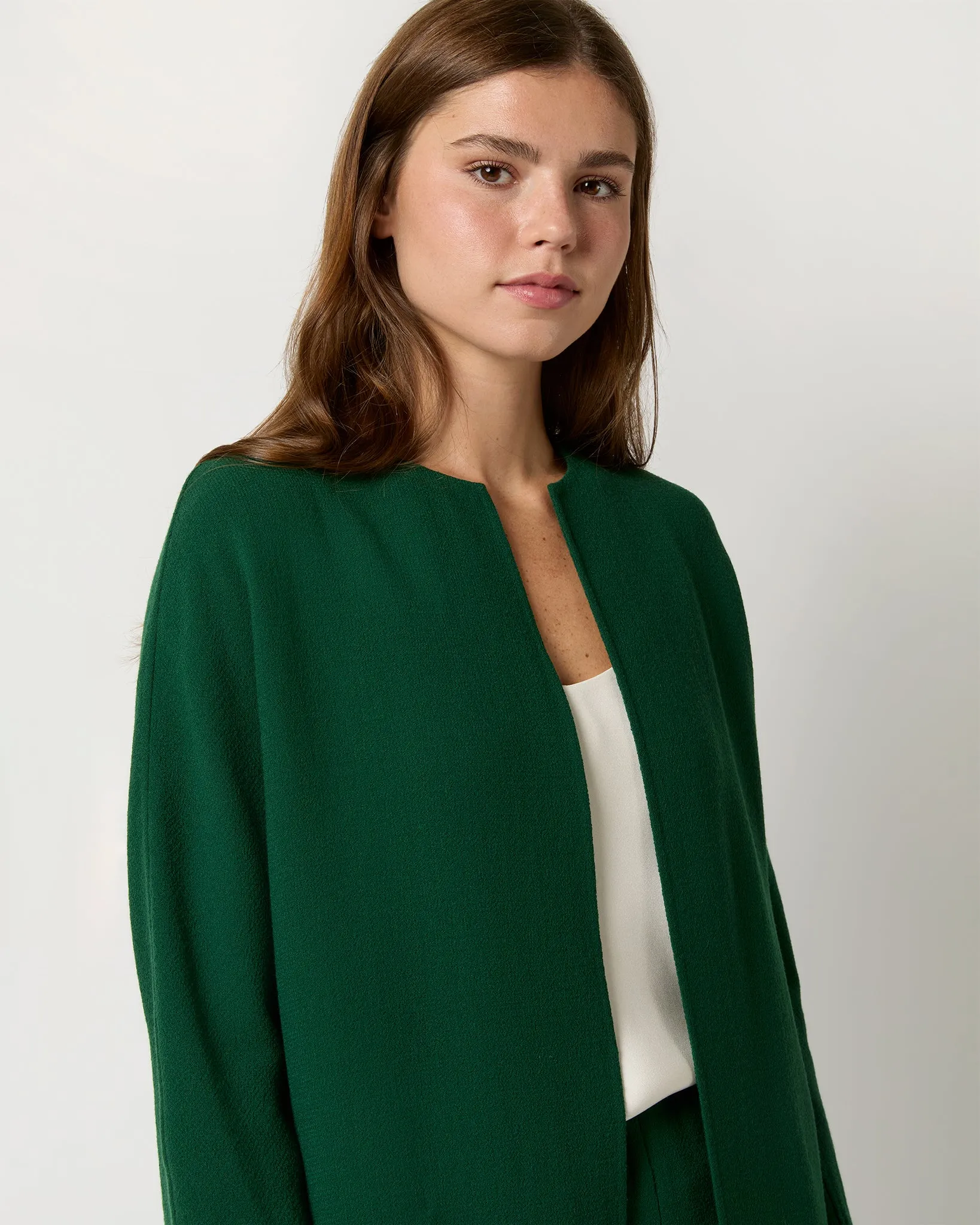 Estelle Coat in Forest Double-Face Stretch Wool Crepe