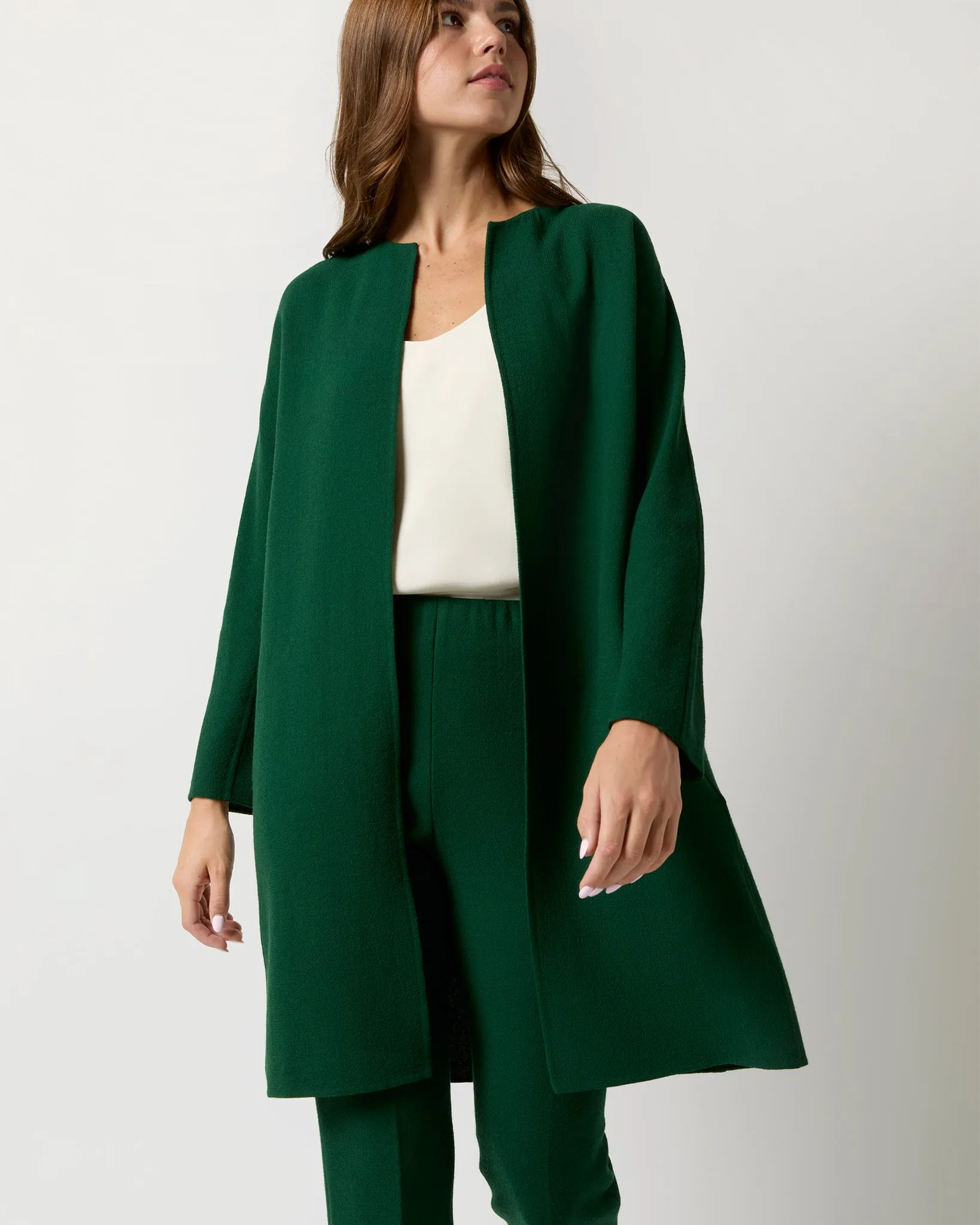 Estelle Coat in Forest Double-Face Stretch Wool Crepe