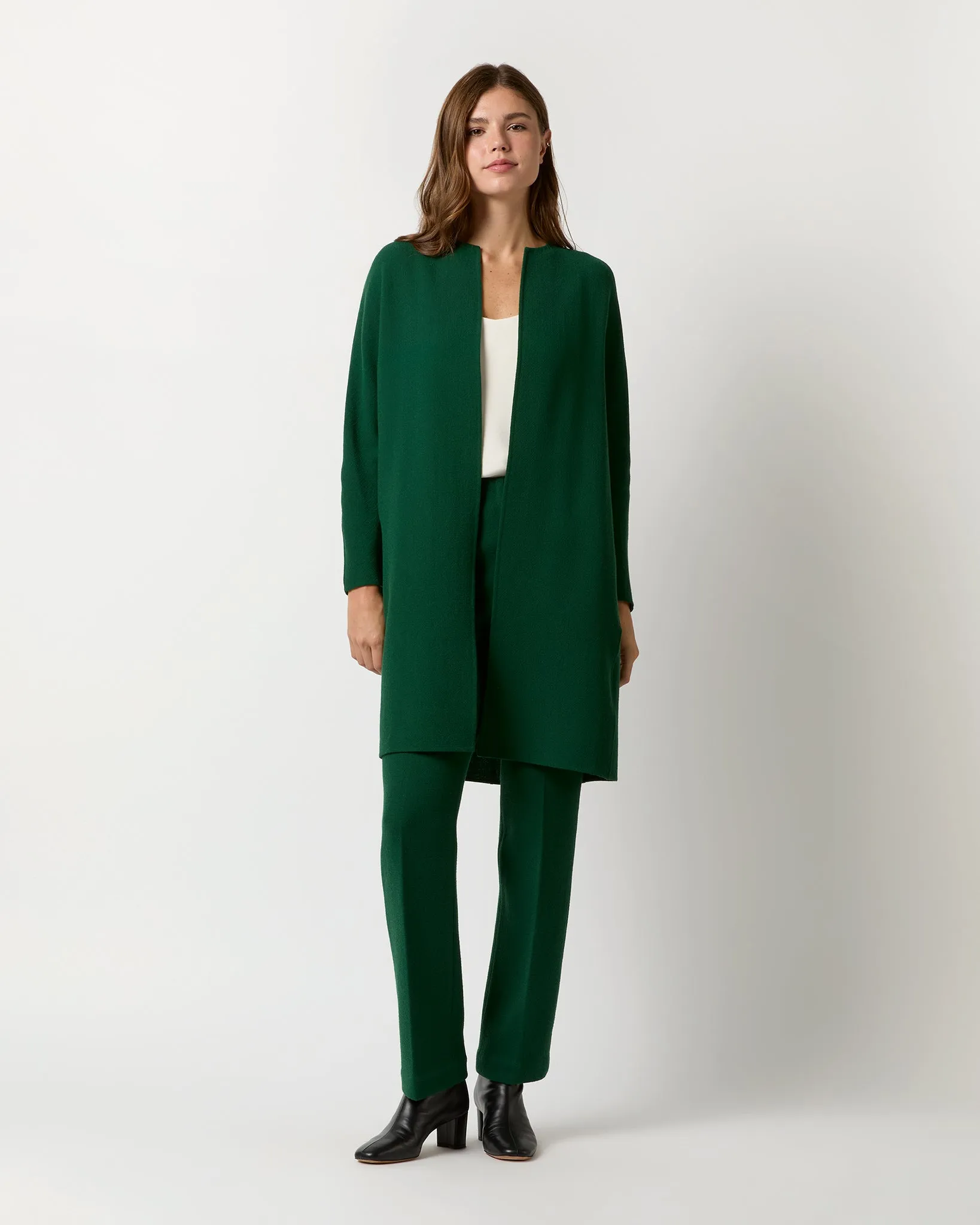 Estelle Coat in Forest Double-Face Stretch Wool Crepe