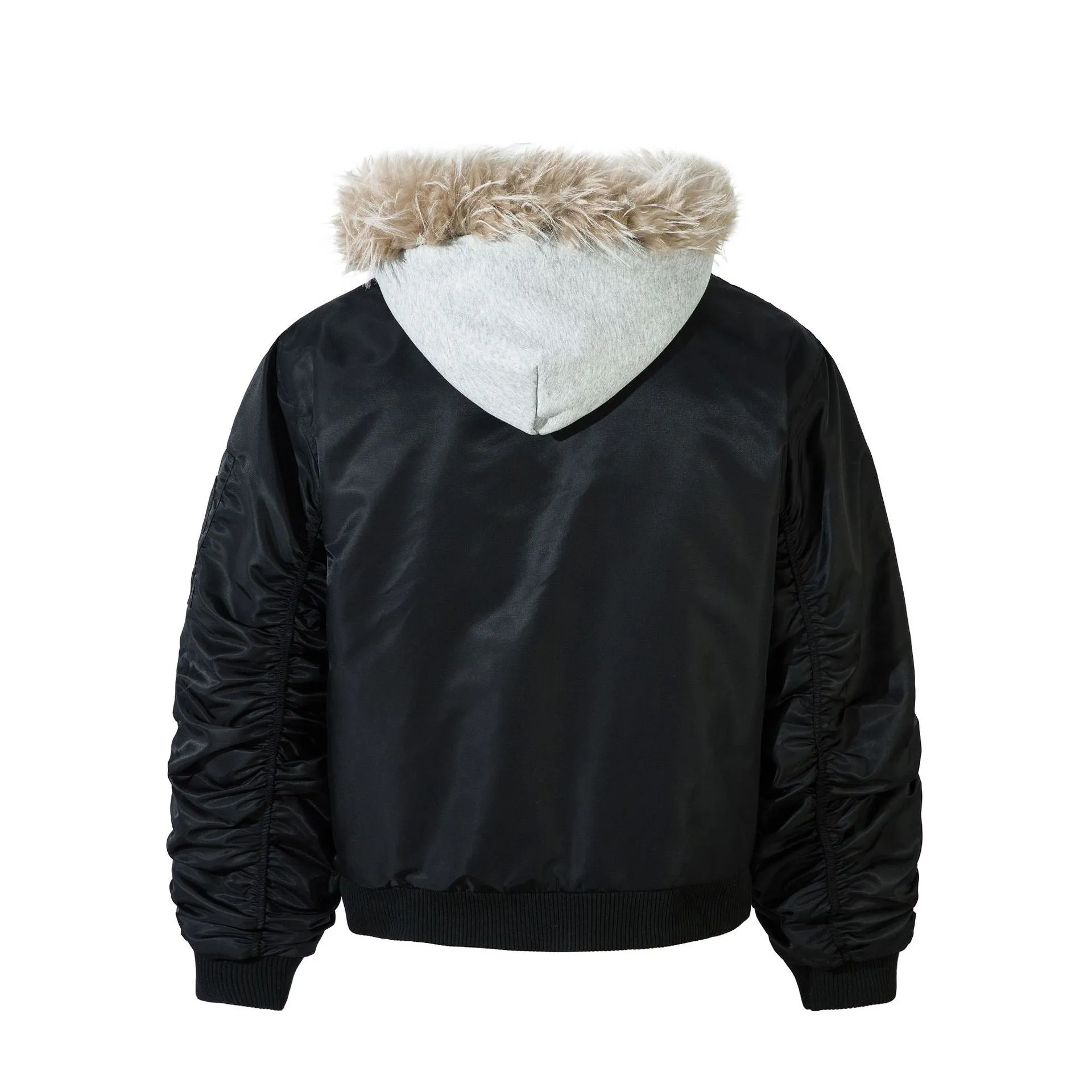 Faux Two-in-One Bomber Jacket with Fur Collar