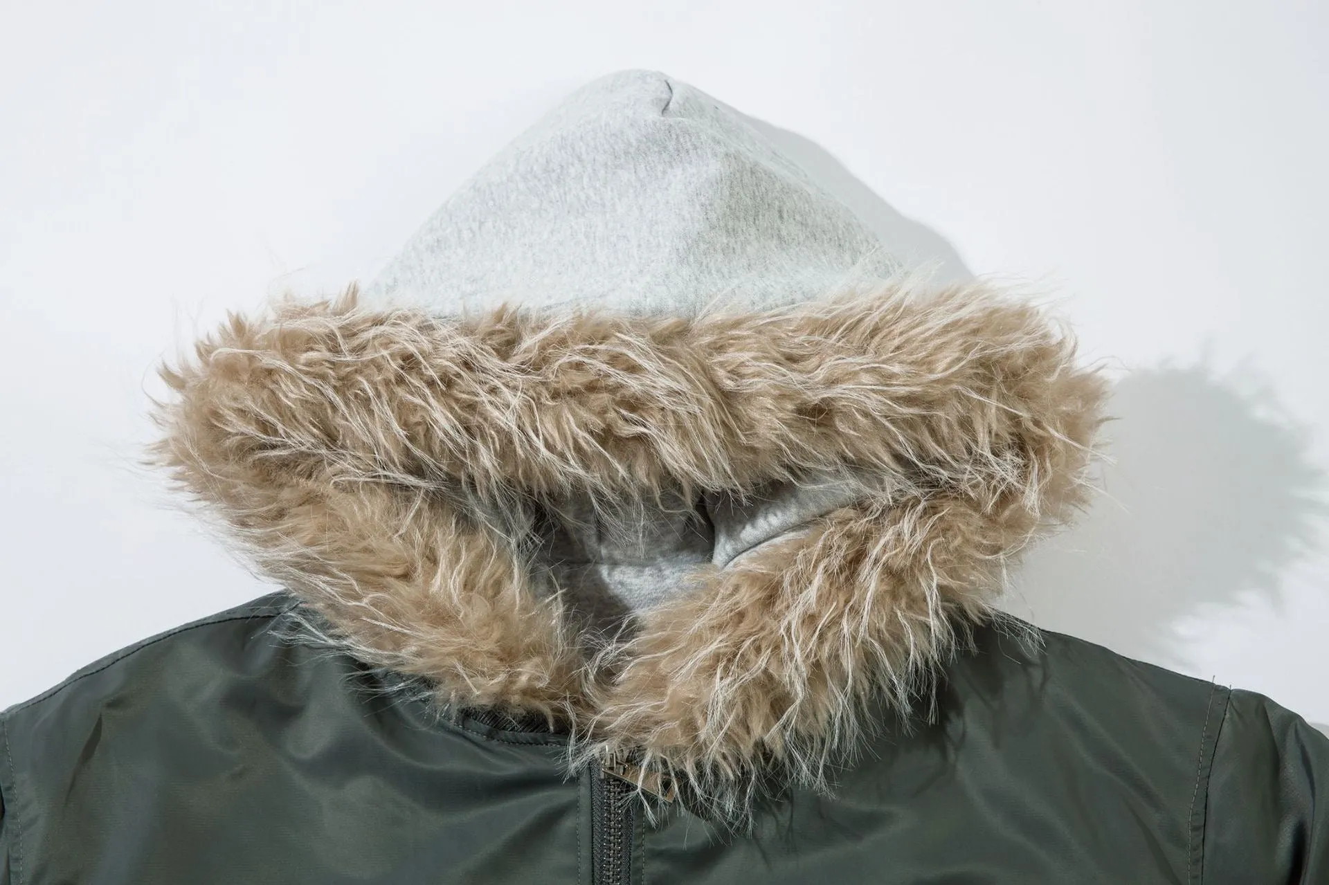 Faux Two-in-One Bomber Jacket with Fur Collar