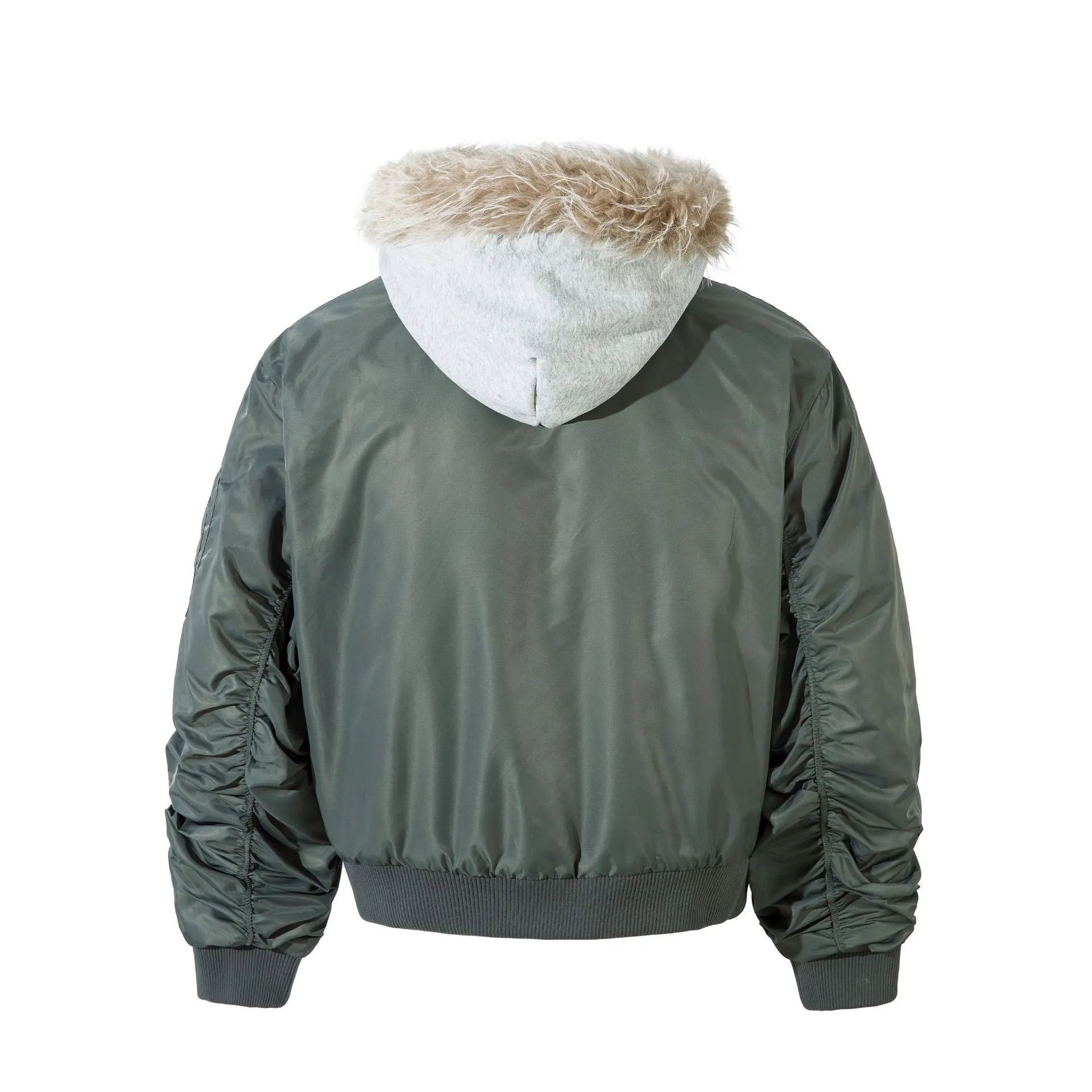 Faux Two-in-One Bomber Jacket with Fur Collar