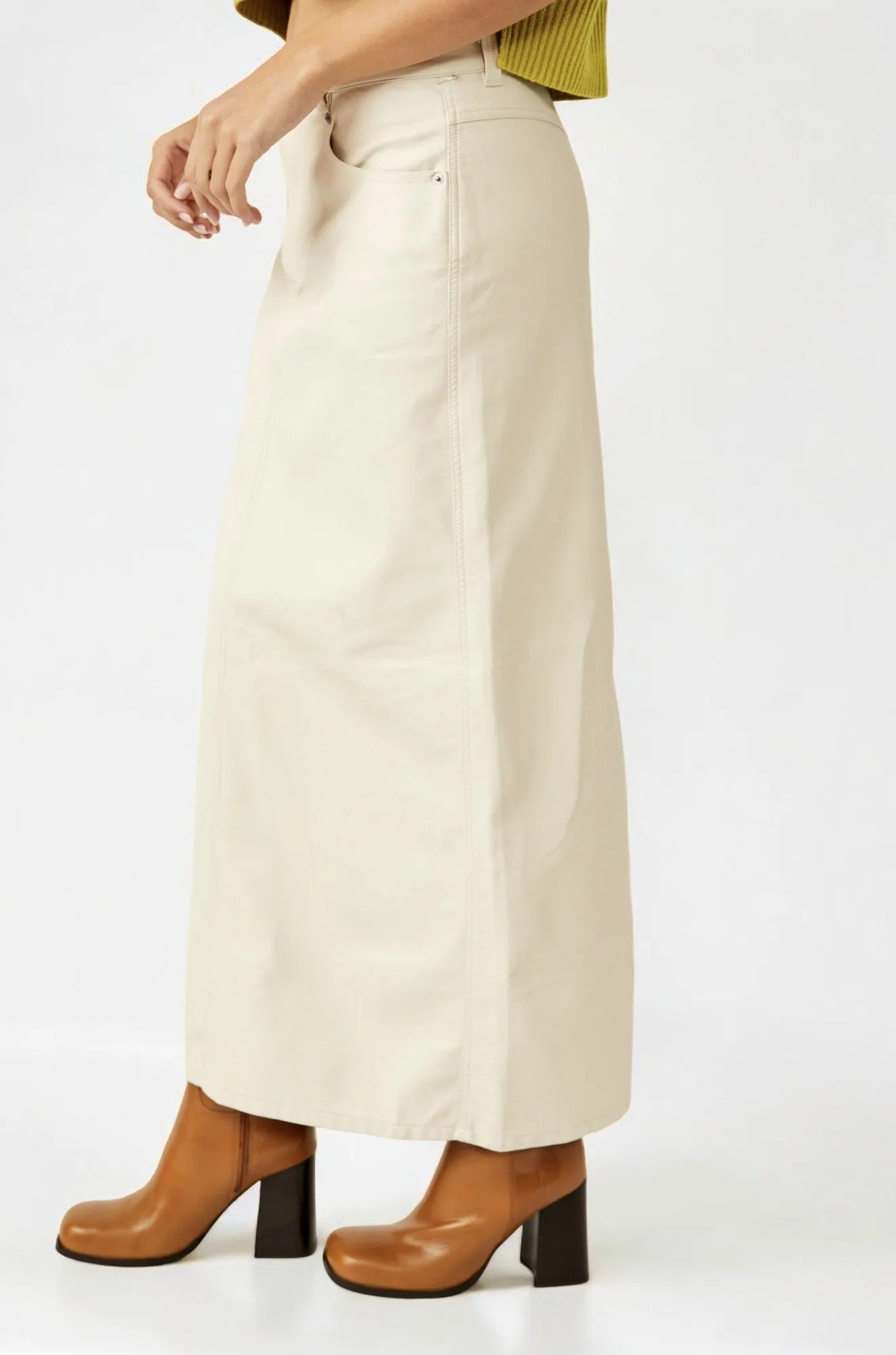 Free People City Slicker Vegan Maxi Skirt in Nilla Cream