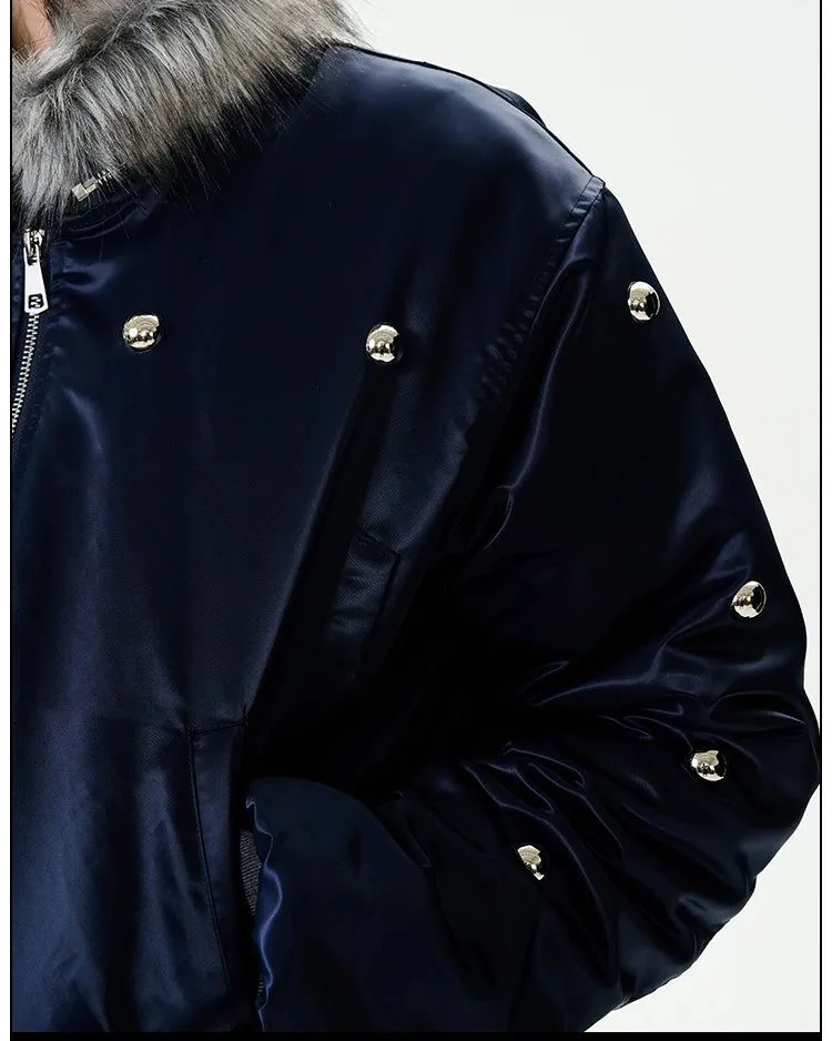 Fur Collar Buttons Detail Bomber Jacket