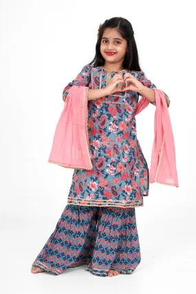 Girls Pure Cotton Sharara Set Multicolor Diwali Festive Dress