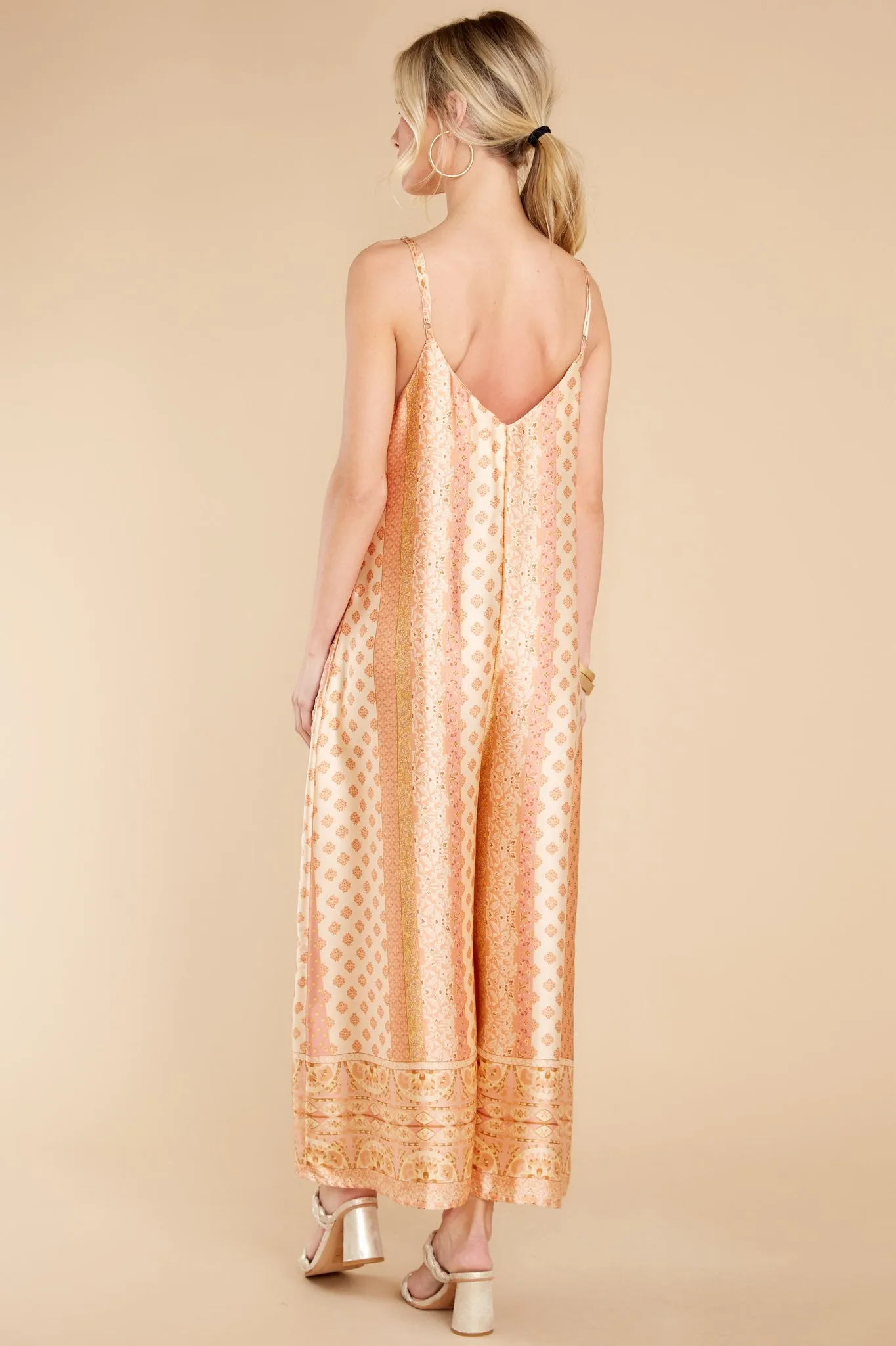 Going Abroad Apricot Multi Print Jumpsuit