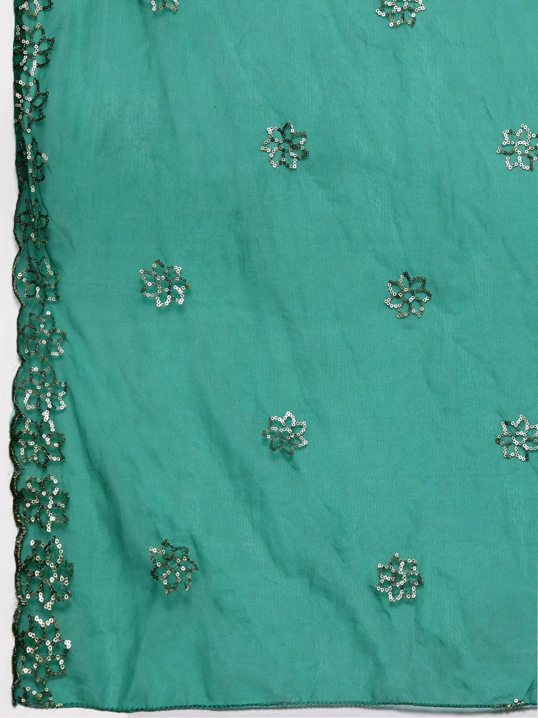 Green Solid Silk Blend Straight Suit With Dupatta