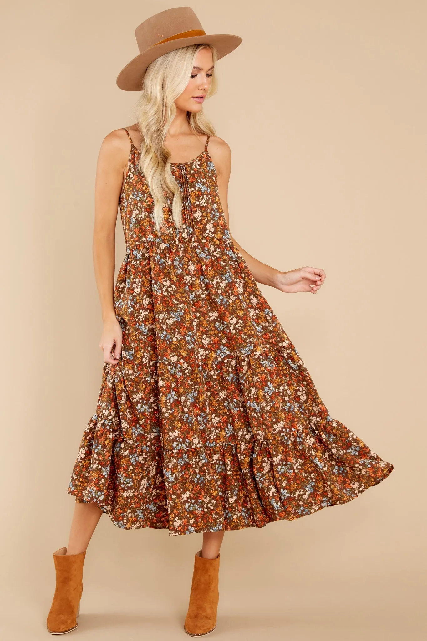 Harvest Wishes Light Brown Floral Maxi Dress