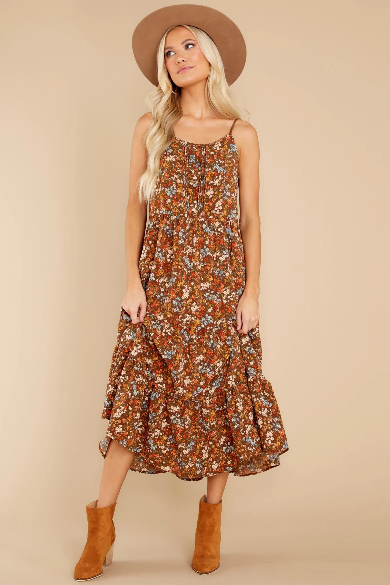 Harvest Wishes Light Brown Floral Maxi Dress