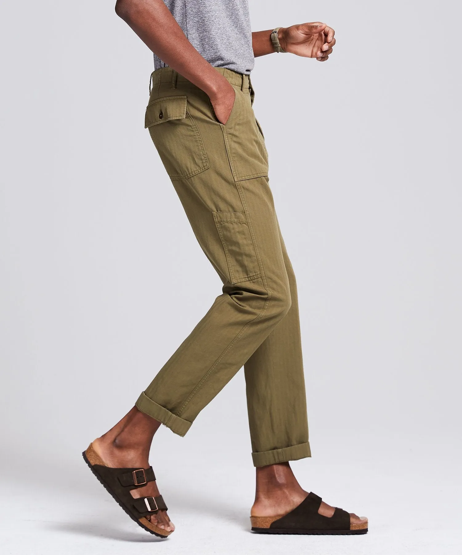 Herringbone Camp Pant in Olive