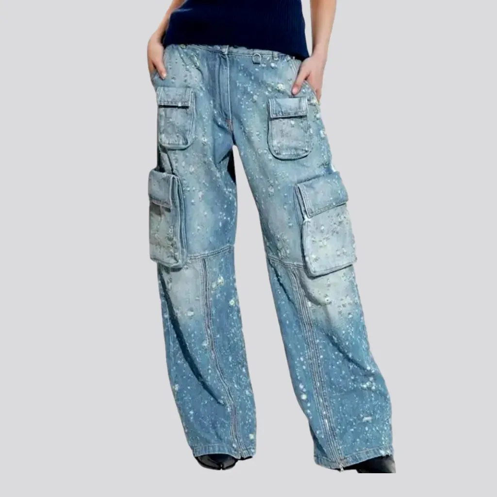 High rise distressed look women's jeans