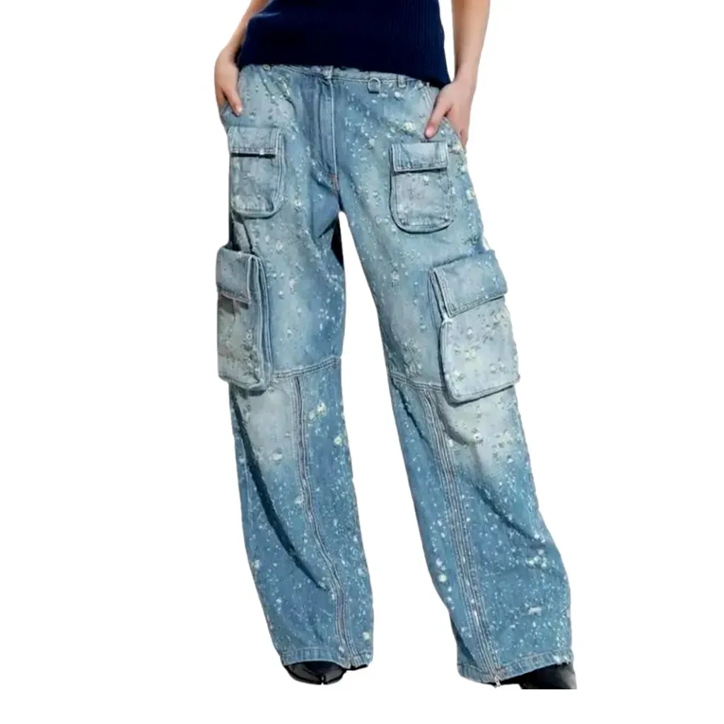 High rise distressed look women's jeans