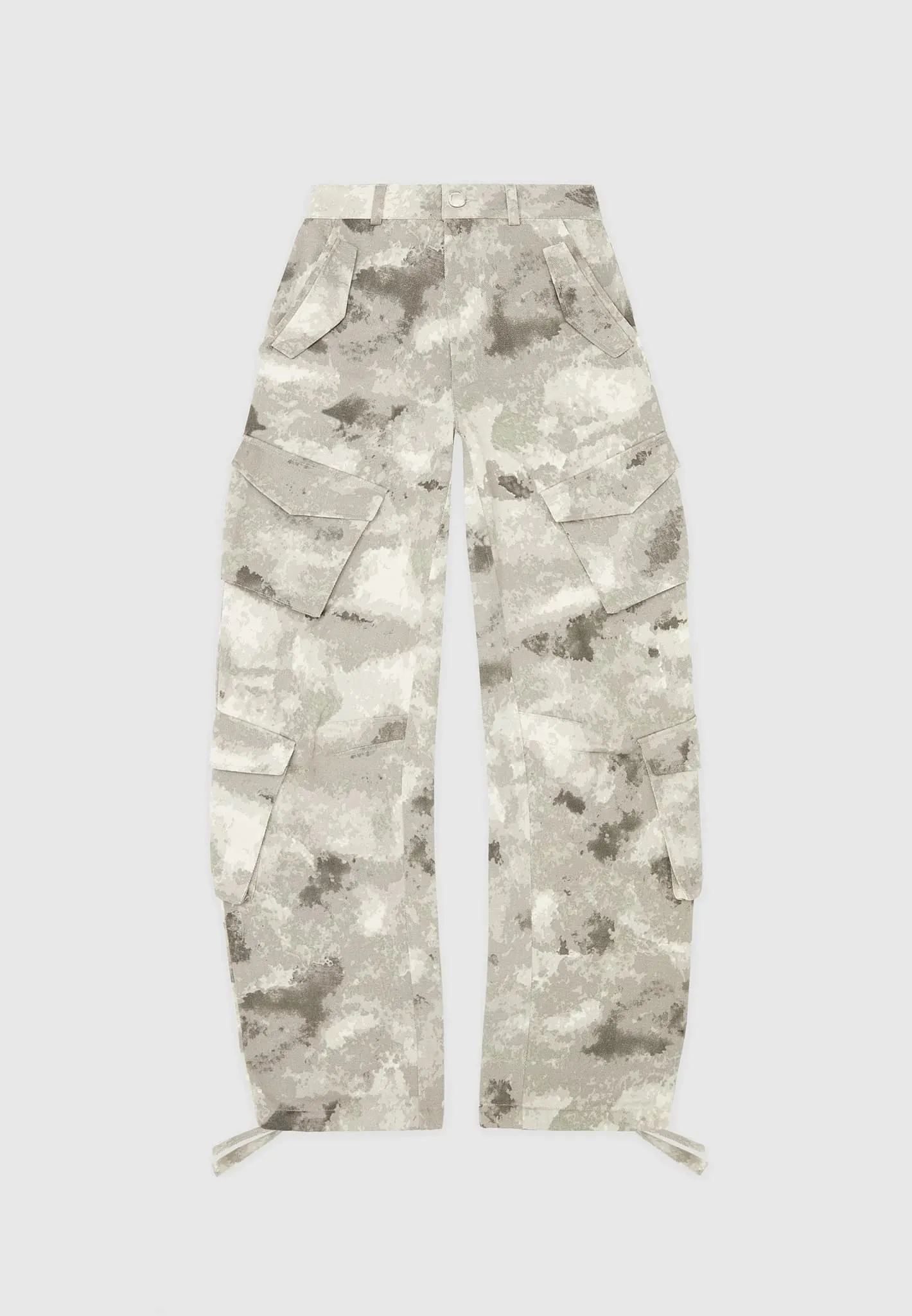 High Waisted Camo Cargo Pants - Grey