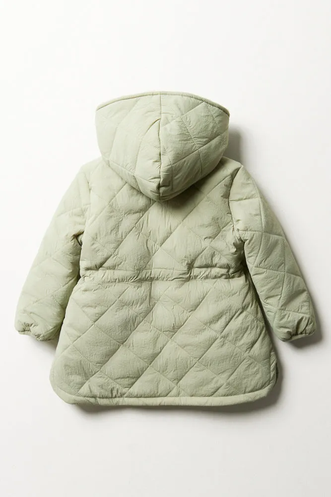 Hooded Quilted Puffer Parka Green