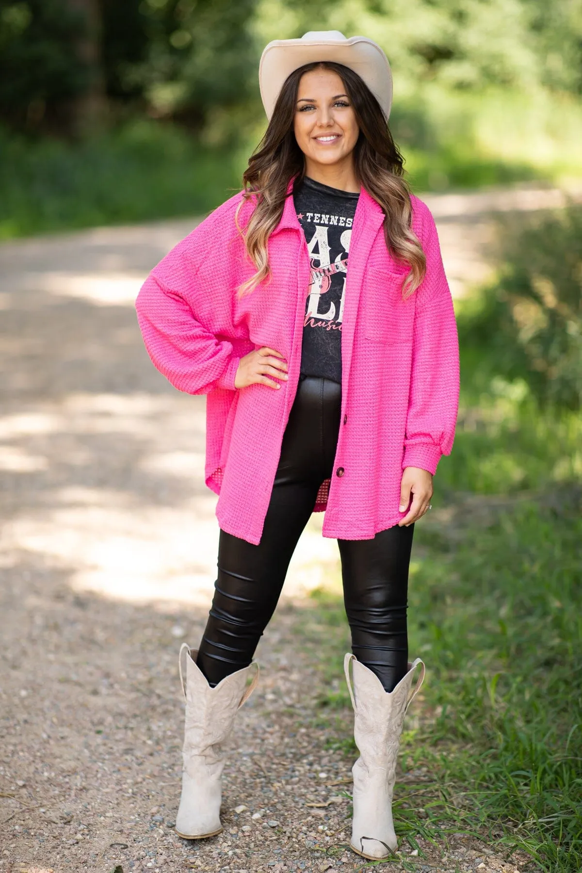 Hot Pink Waffle Knit Shacket