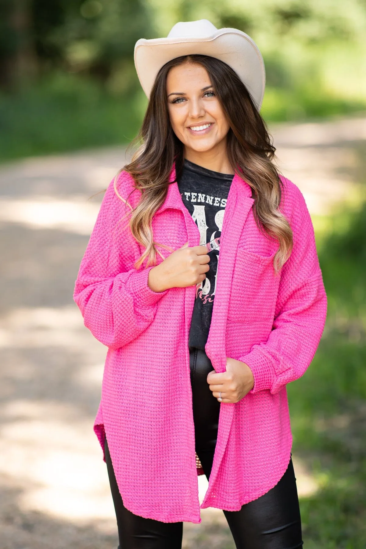 Hot Pink Waffle Knit Shacket