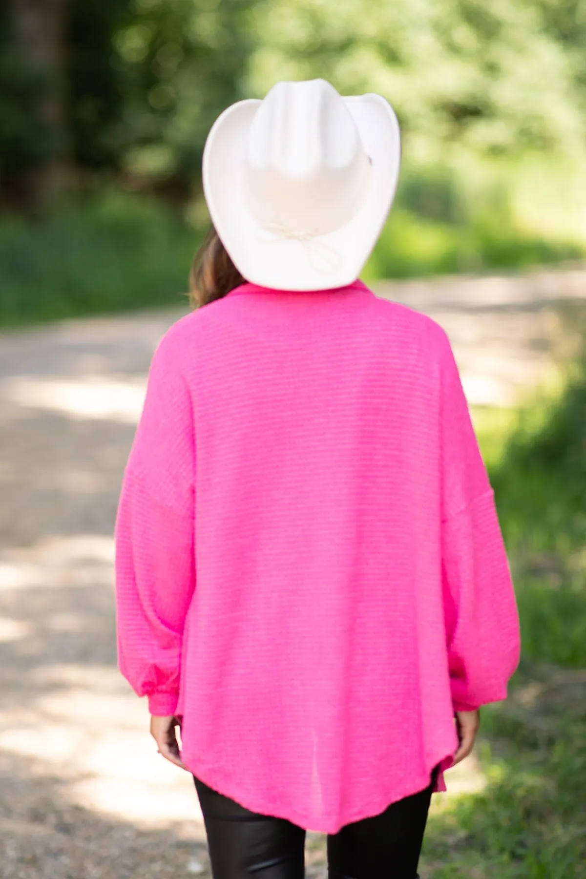 Hot Pink Waffle Knit Shacket