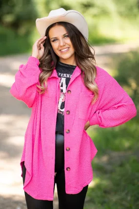 Hot Pink Waffle Knit Shacket