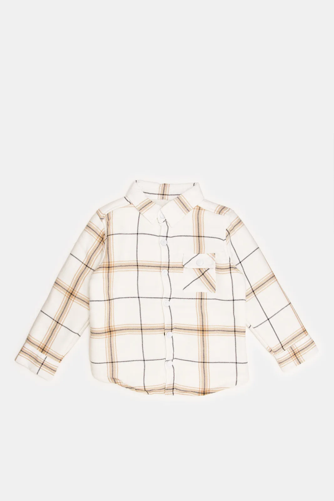 Infant Boys White And Beige Checked Metal Button Shacket