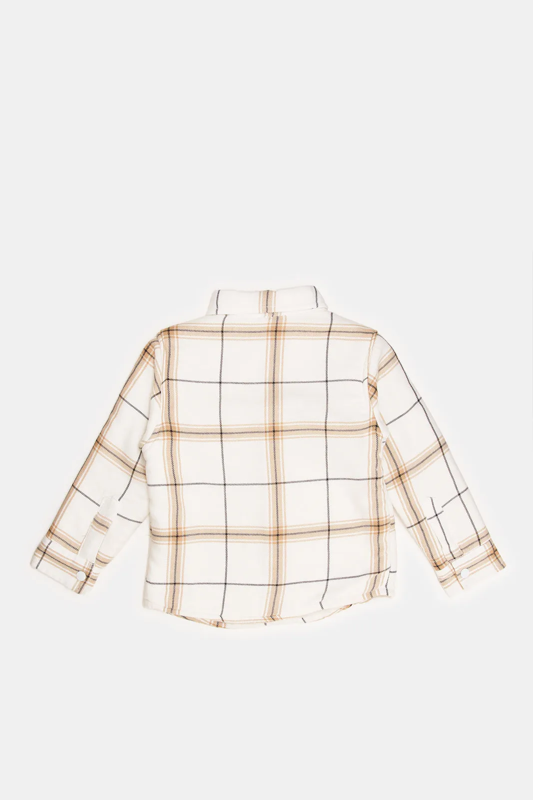 Infant Boys White And Beige Checked Metal Button Shacket