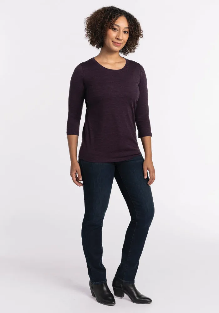 Jenny 3/4 Sleeve Crew Neck - Deep Plum