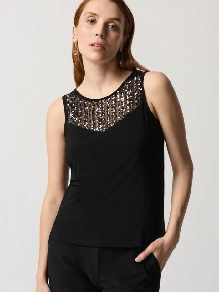 Joseph Ribkoff Black And Gold Silky Knit With Sequinned Detail Two Piece Top 234189 Col 275