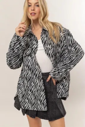 Katrina Zebra Print Snap Down Long Sleeve Shacket