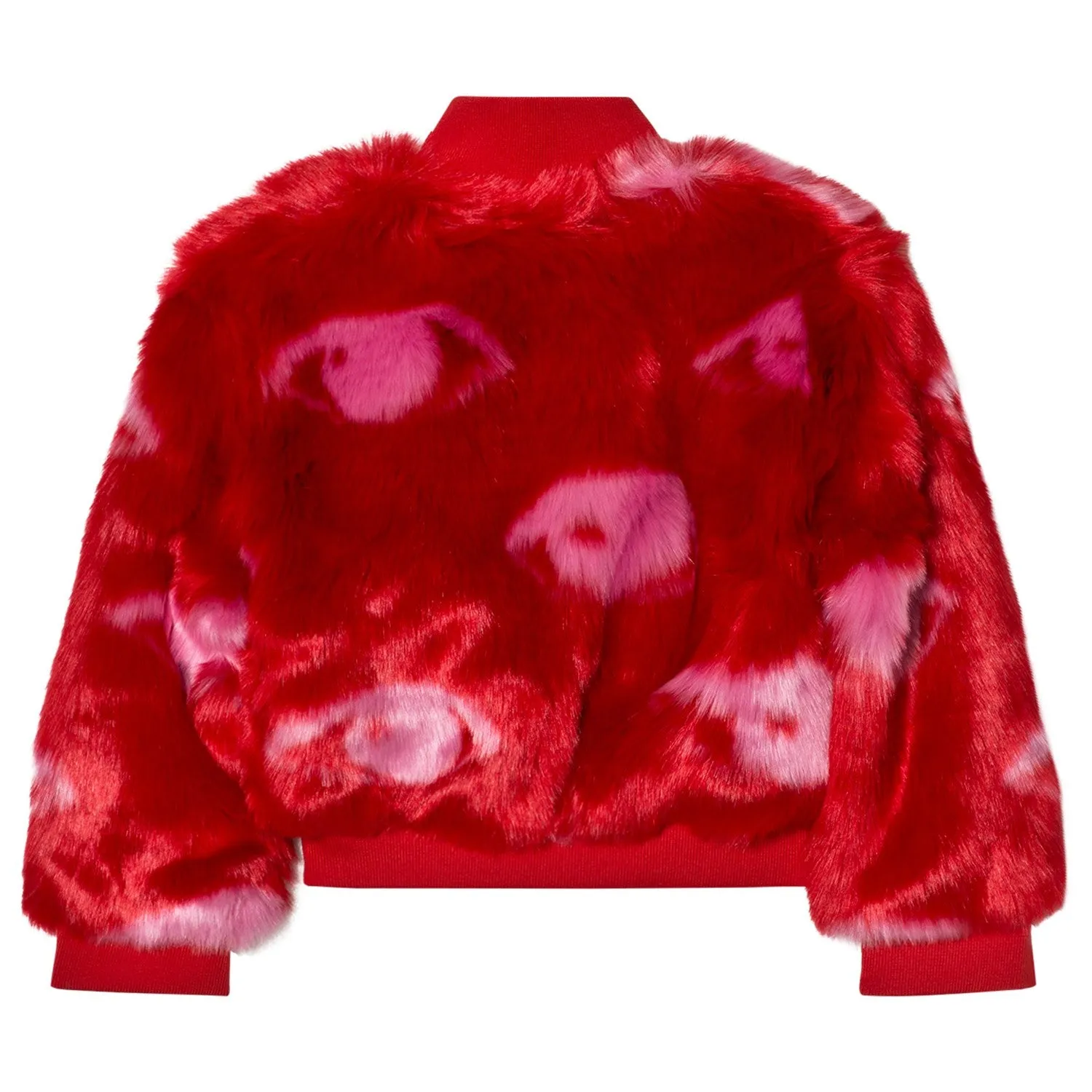 Kenzo Kids Girl Red Eye Print Faux Fur Bomber Jacket