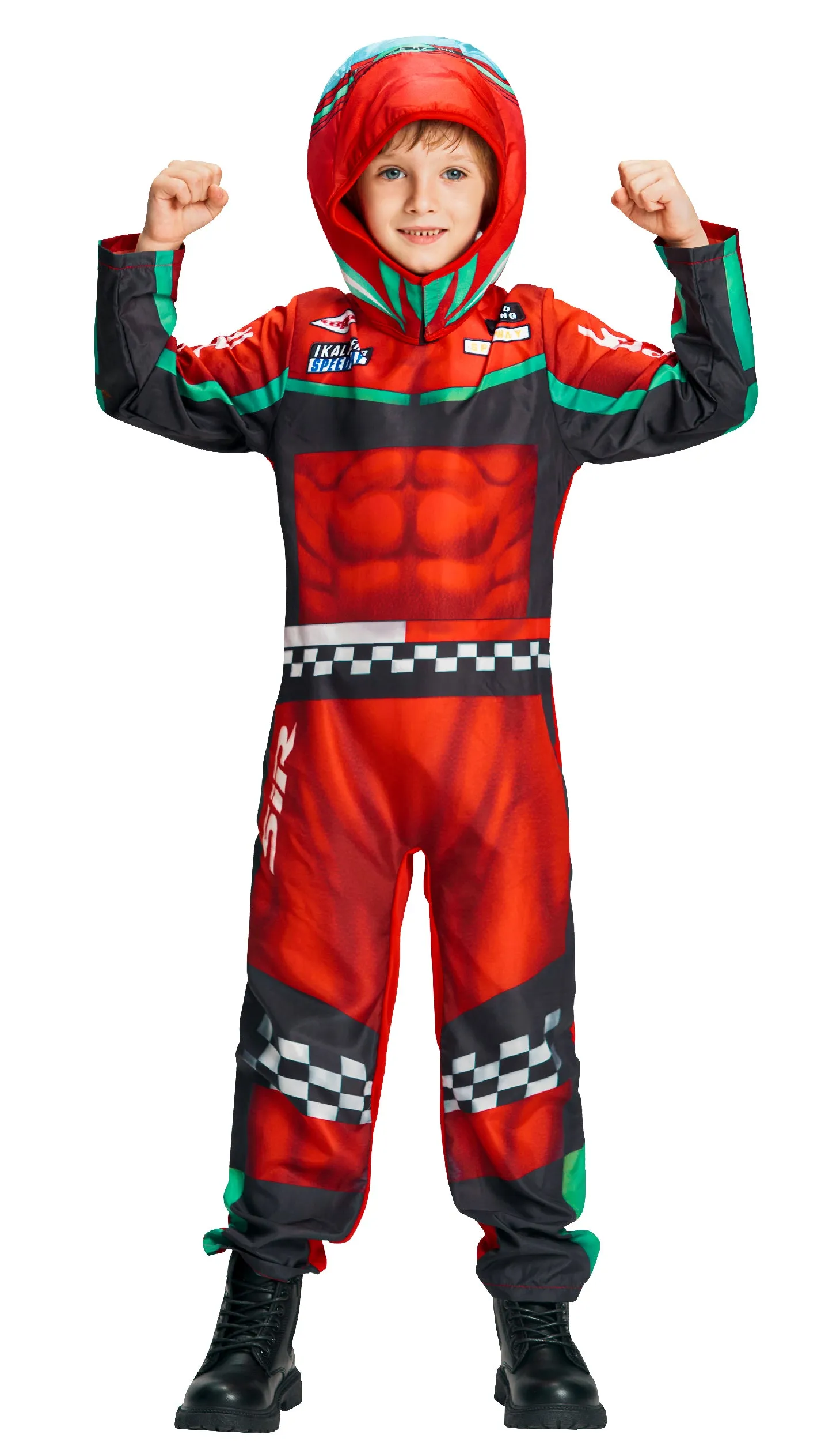 Kids Racer Jumpsuit Helmet Set Halloween Costume