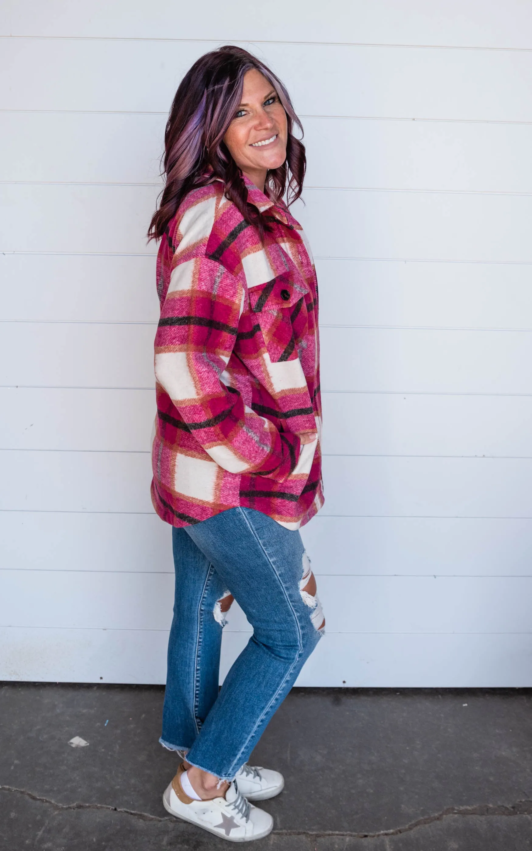 Layering in Plaid Shacket - Red/Ivory - Final Sale*