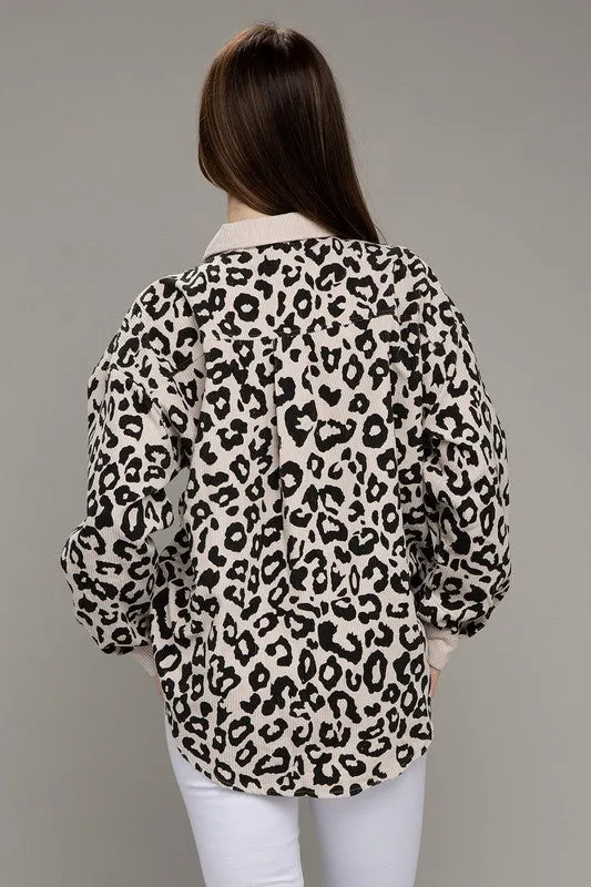 Leopard corduroy shacket