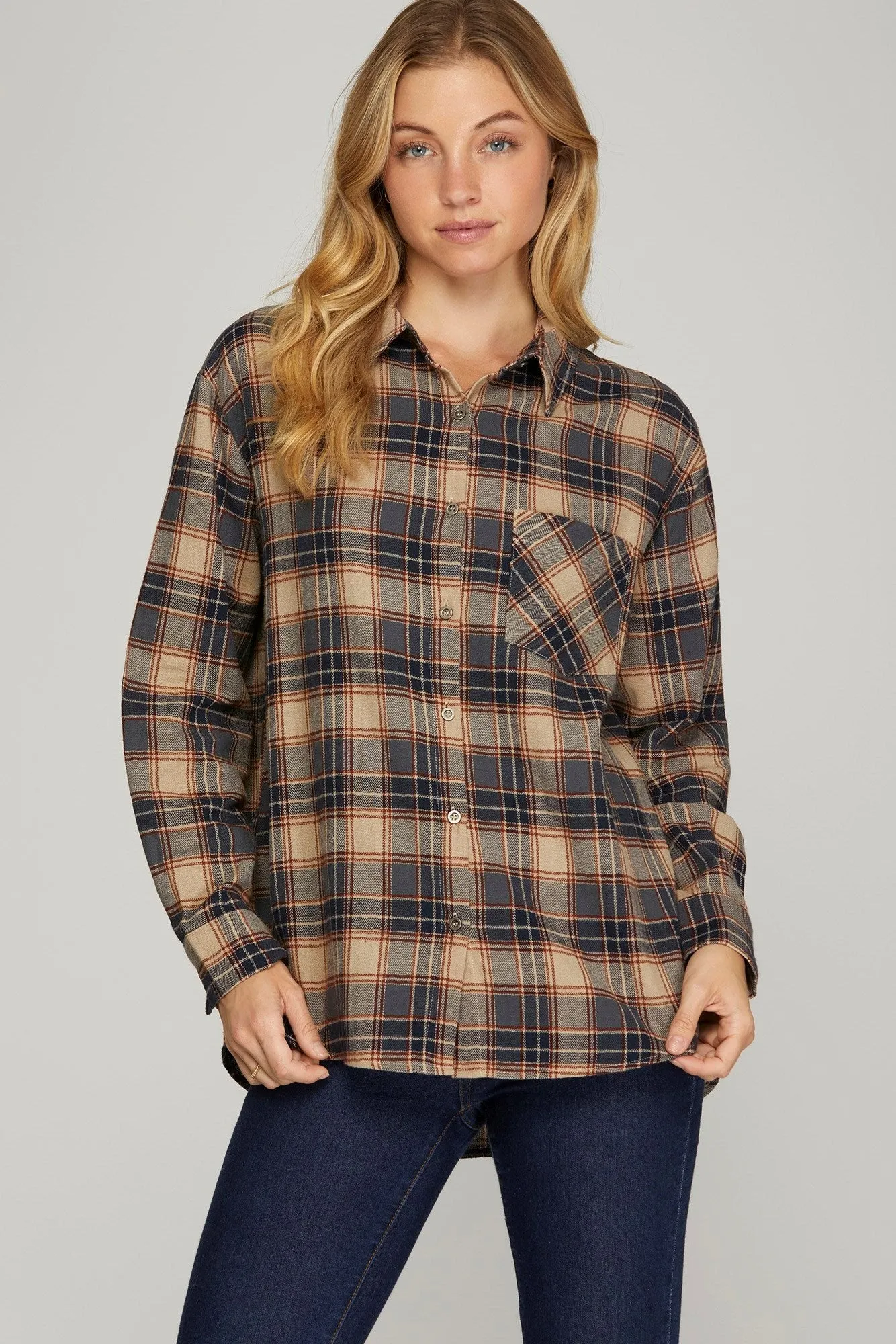 Long Sleeve Woven Plaid Shirt