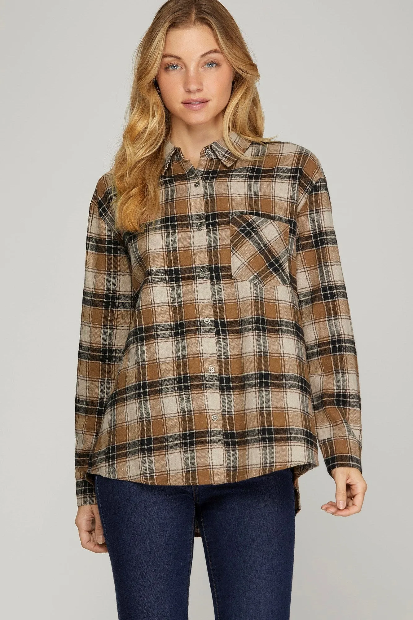 Long Sleeve Woven Plaid Shirt