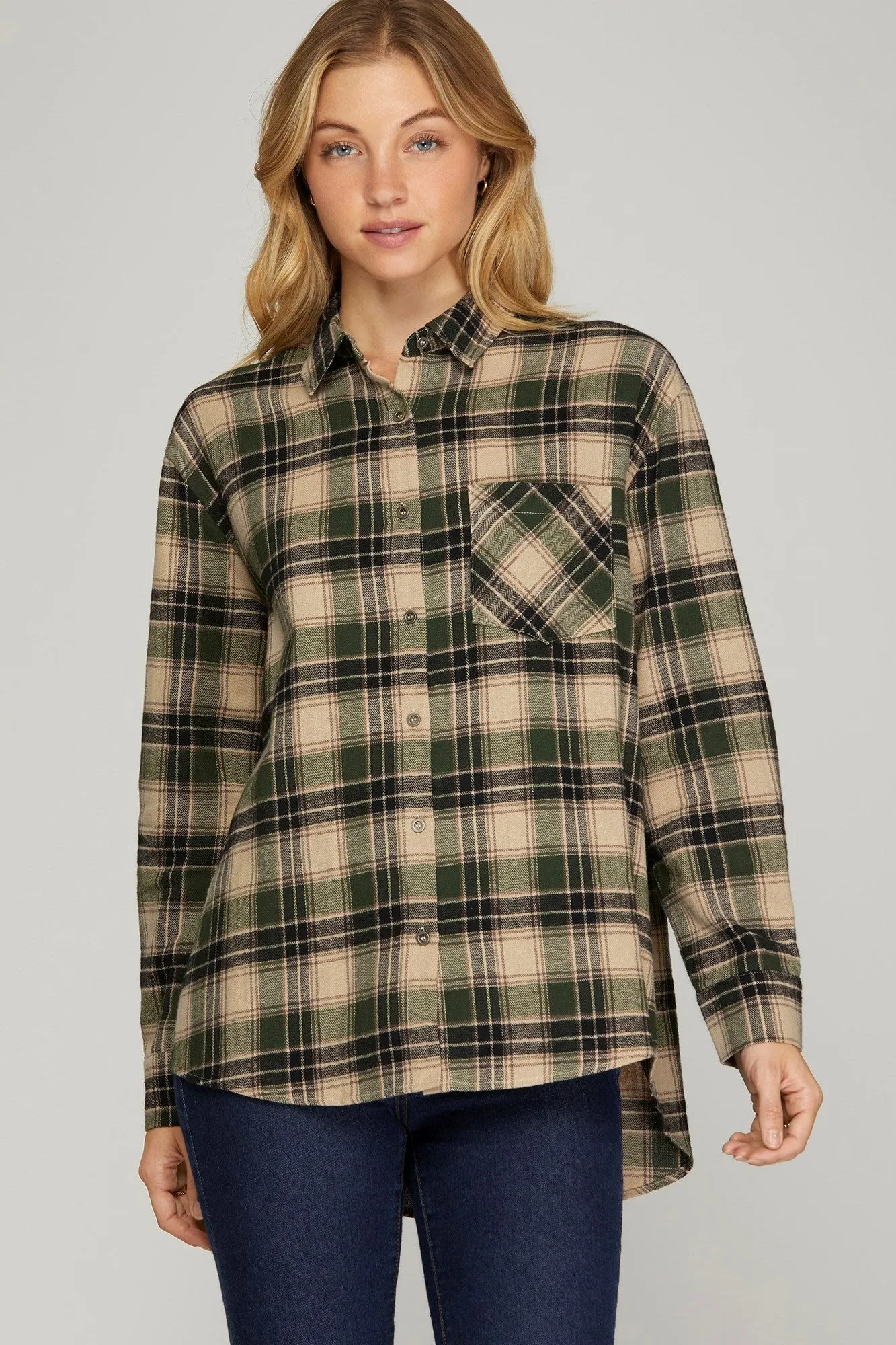 Long Sleeve Woven Plaid Shirt