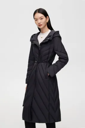 Long Wrap Goose Down Coat With Belt