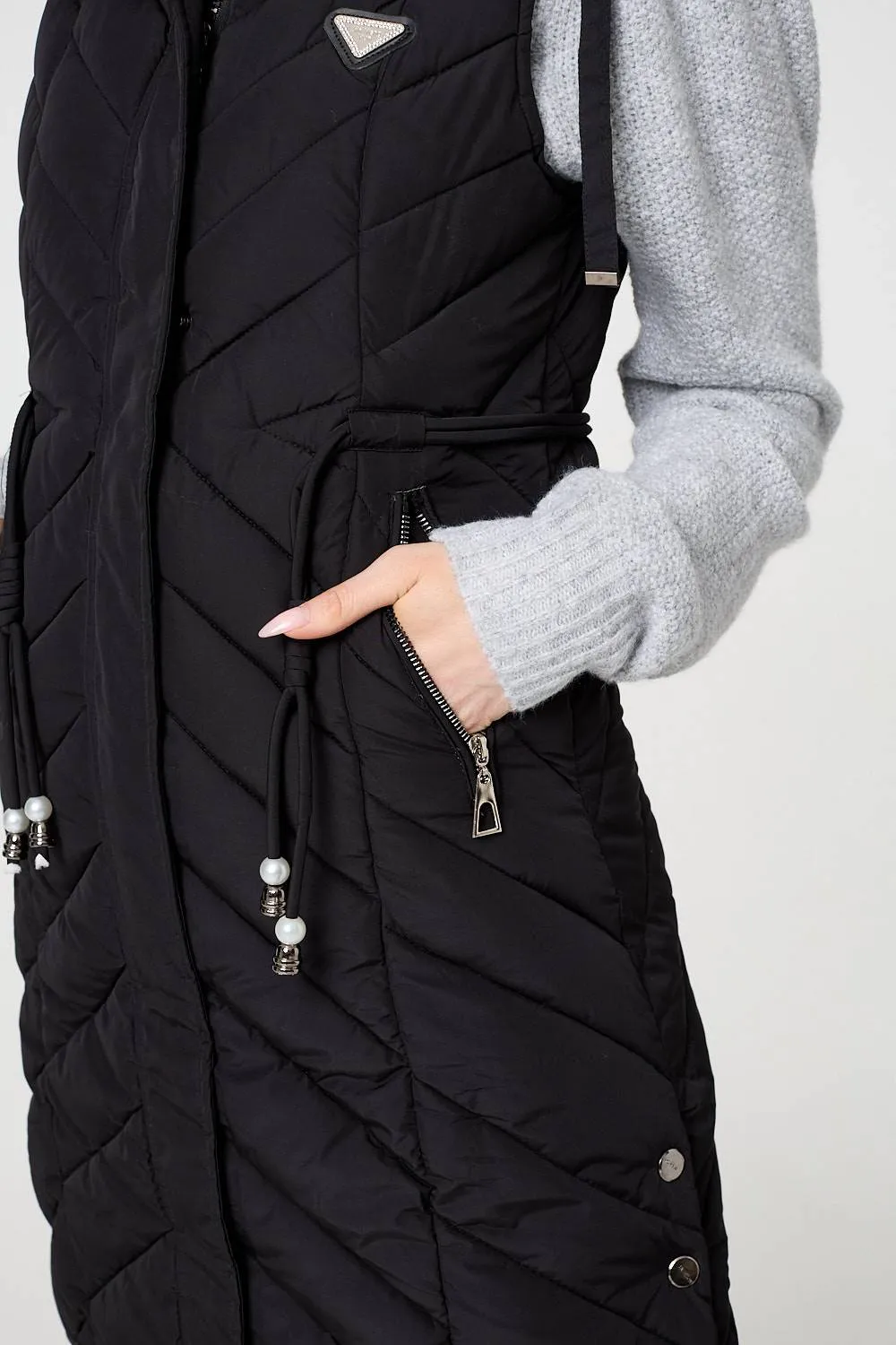 Longline Adjustable Waist Hooded Gilet